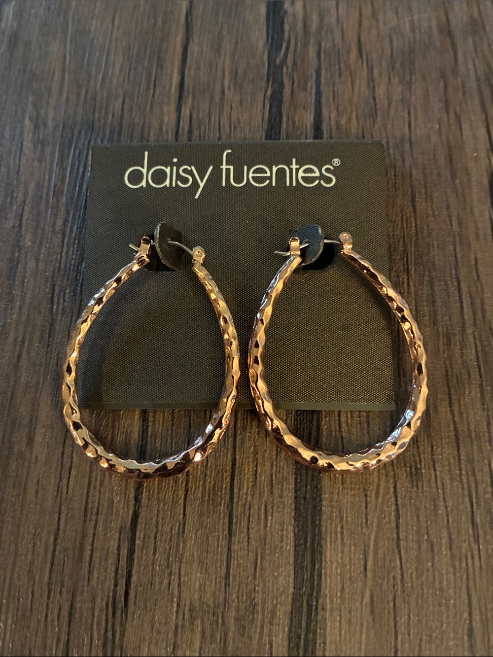Daisy Fuentes Rose Gold Hammered Hoop Earrings